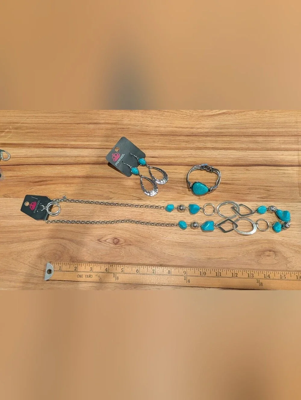 Paparazzi Silvertone And Turquoise Necklace Bracelet And Earrings Set